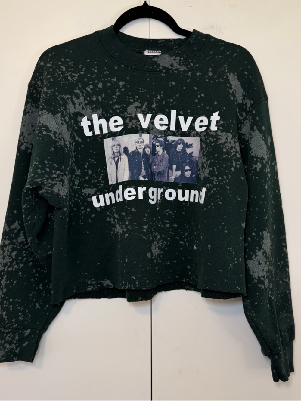 Vintage 90s The Velvet Underground Dark Green Bleached Cropped Sweatshirt